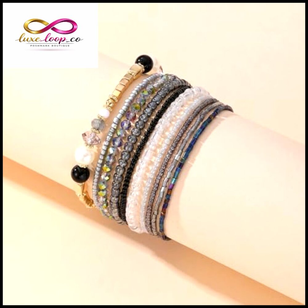 Stretch Beaded Bracelet Set Stackable Boho Jewelr… - image 5